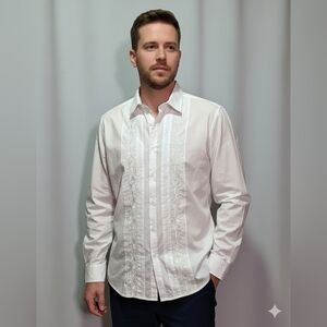 Vitorio Romani Men's NWT White Embroidered Long Sleeve Dress Shirt Size Medium